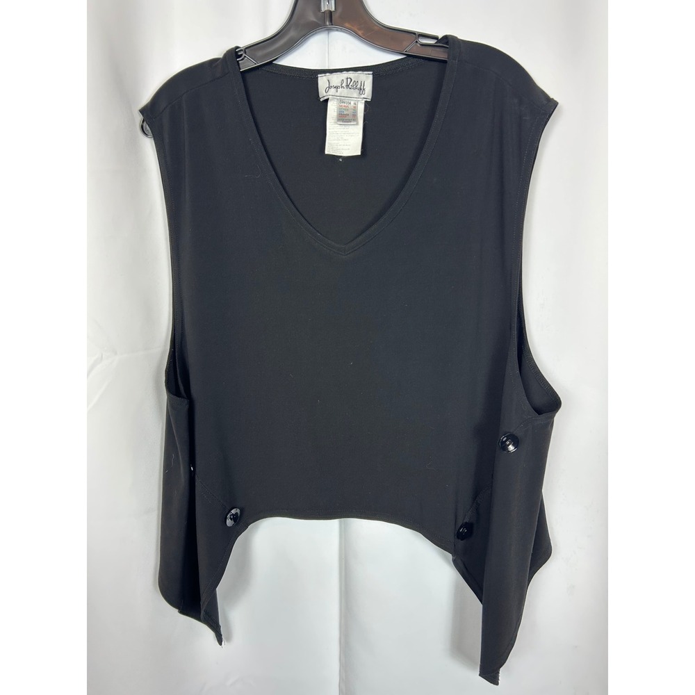 Joseph Ribkoff Black Asymmetrical Handkerchief Hem V-Neck Sleeveless Top Size 14